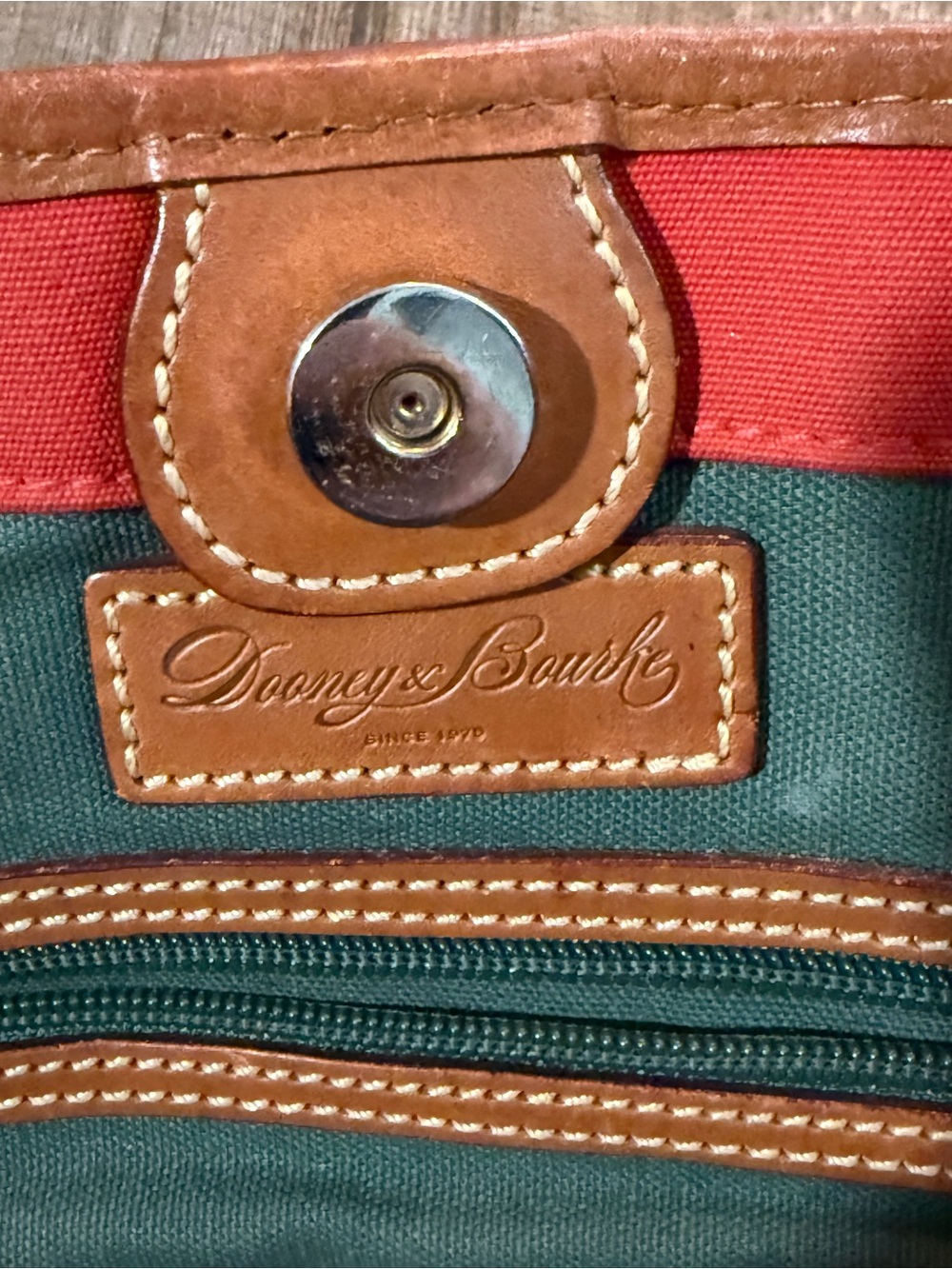 Dooney & Bourke Red Canvas Tote Bag with Tan Trim - Picture 4 of 6